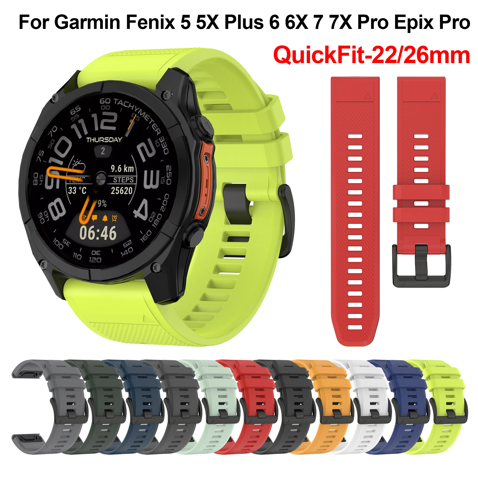

22/26mm Silicone Smartwatch Band For Garmin Fenix 5 5X Plus 7 7X 6 6XPro 8 47mm Strap Bracelet Epix Pro/quatix 8 QuickFit Correa