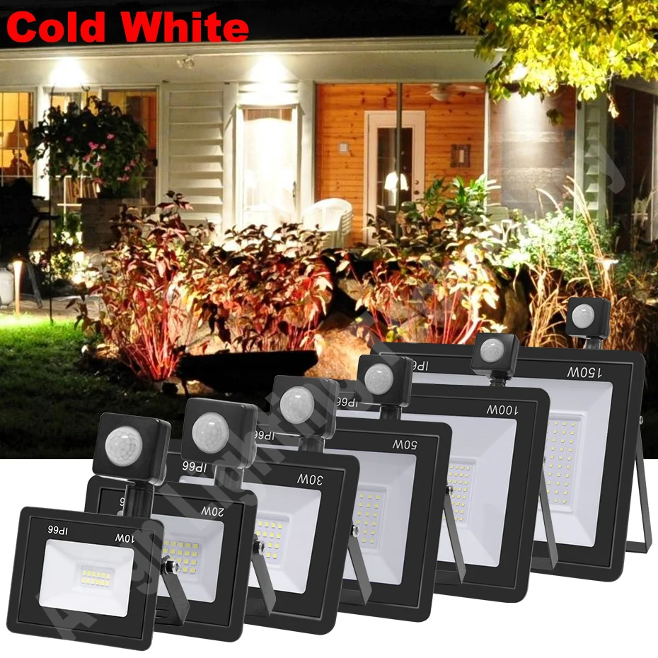 

6000k Cold White AC220V Spotlight 150W 100W 50W 30W 20W 10W LED Floodlight PIR Motion Sensor Waterproof Wall Light for Garden