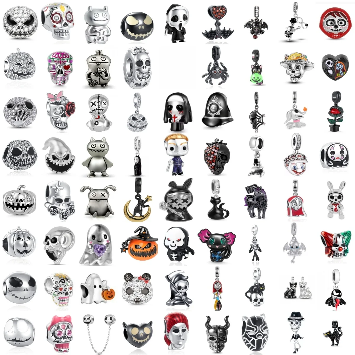 Alloween Gothic Series 925 Sterling Silver Black Skull, Spid