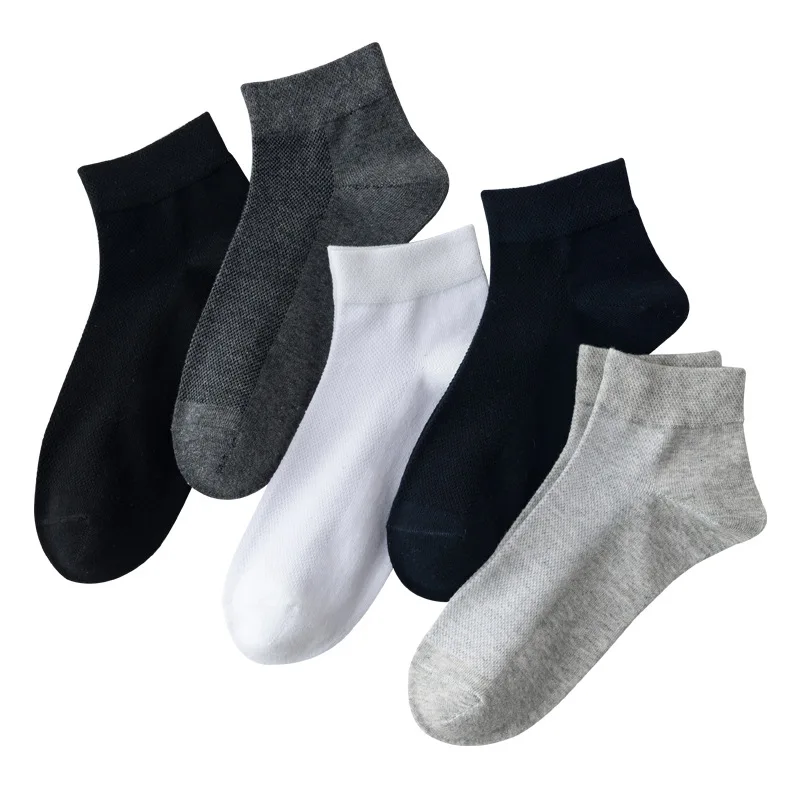 5 Pairs Hoge Kwaliteit Zomer Mannen Mesh Sokken Dunne Pure Kleur Eenvoudige Zweet-Absorberende Ademend Katoen Ondiepe Sokken eur 38-43