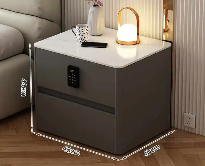 ！@Modern Wood Smart Bedside Table with Revolving Nightstand Soft Bed Design and Smart Locker Bedroom Access with Password