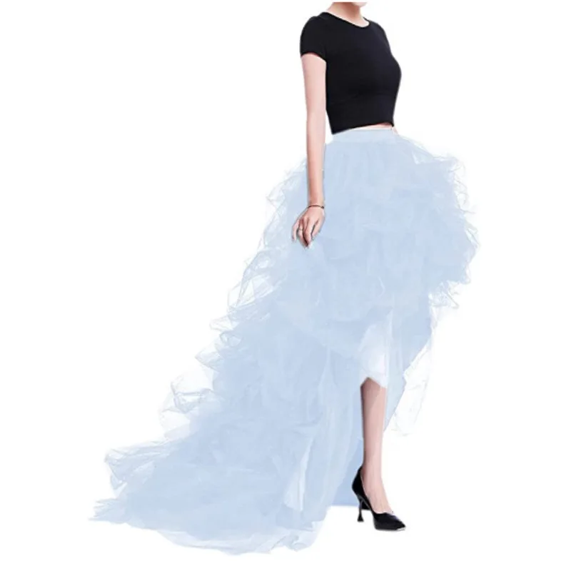 Women High Waist High Low Layered Tulle Floor Length Spectial Occasion Skirt Split Skirt A-Line Puffy Mesh Skirt for Wedding