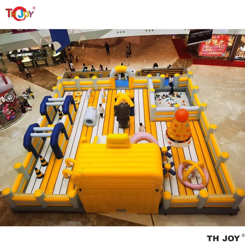 Free Ship To Port, 14x14m Commercial Outdoor Indoor AirPark Inflatable Bouncy Playground Obstacle Course Jumping Castle