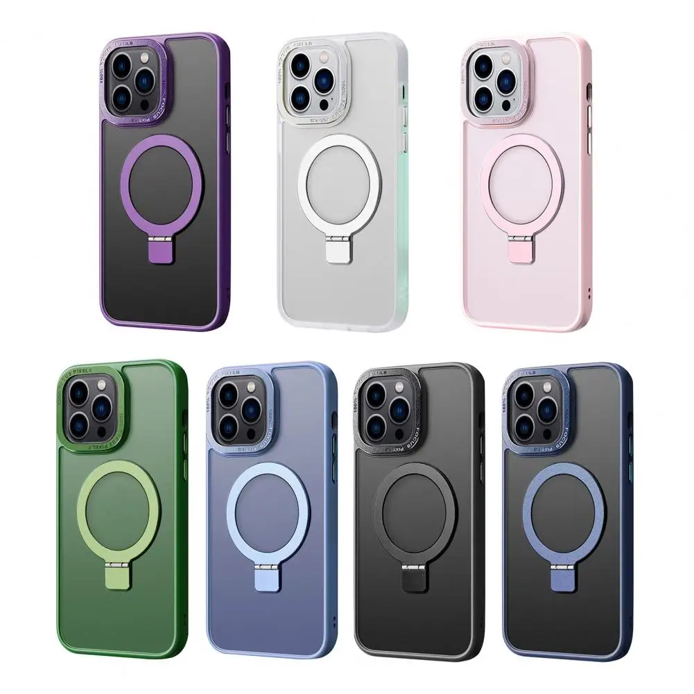Integrated Magnetic Case with Ring Stand Phone Case Camera Protection Phone Protector for iPhone 15/15 Pro/15 Plus/15 Pro Max