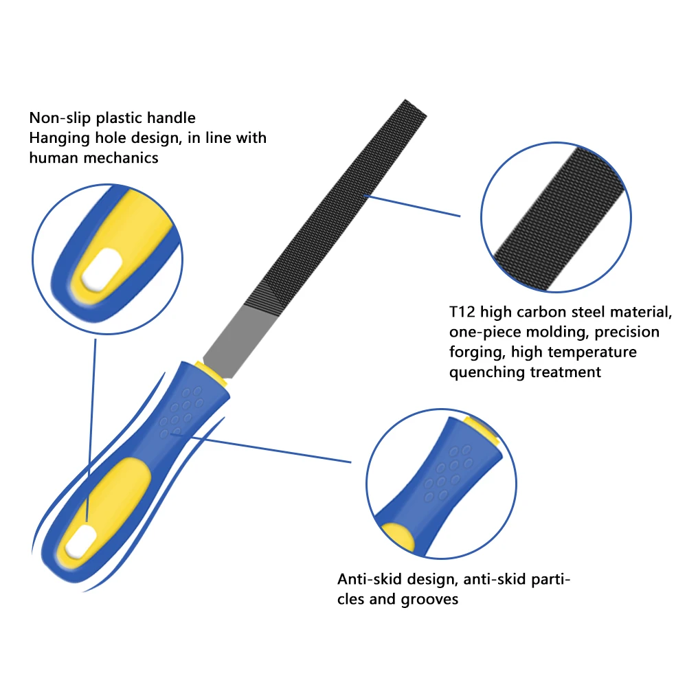 Set di lime da 5 pezzi da 6'' con impugnatura antiscivolo in gomma morbida, rotondo/mezzo tondo/piatto/triangolo/squre, set di utensili manuali per legno, metallo, ecc.