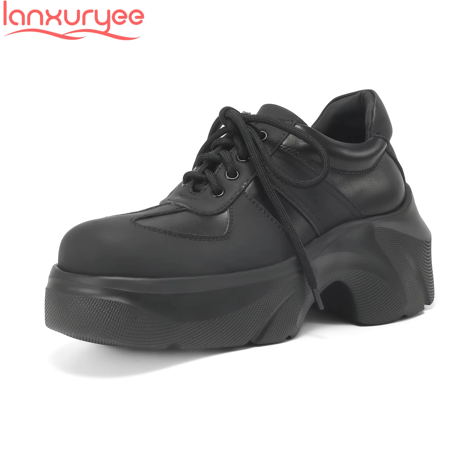 

Lanxuryee Cow Leather Lace Up Leisure Shoes Spring Fall Platform Vacation Comfort Sneakers Sport Catwalk Women Vulcanized Shoes