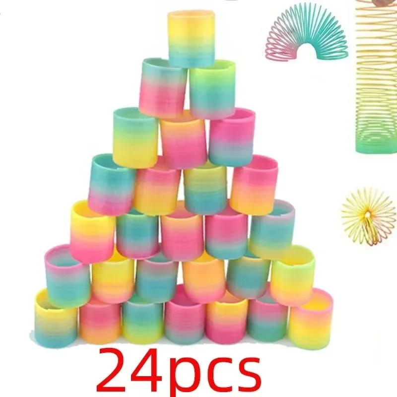 

24PCS Rainbow Magic Springs Circle Toys Kids Birthday Party Favors Guests Giveaway Small Gifts Pinata Fillers Flexible Funny Toy