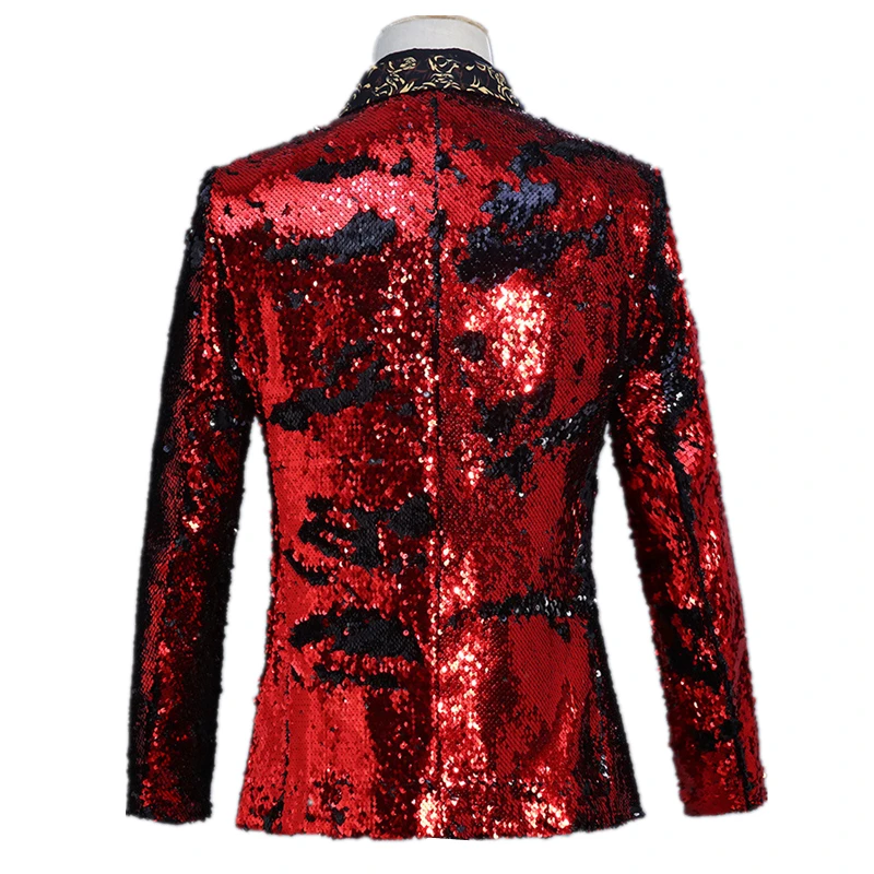 2023 New Men\'s Suit Jacket Wedding Party Slim Dress Coat Sequin Decoration Luxurious Blazers Blue Red Green Terno Masculino