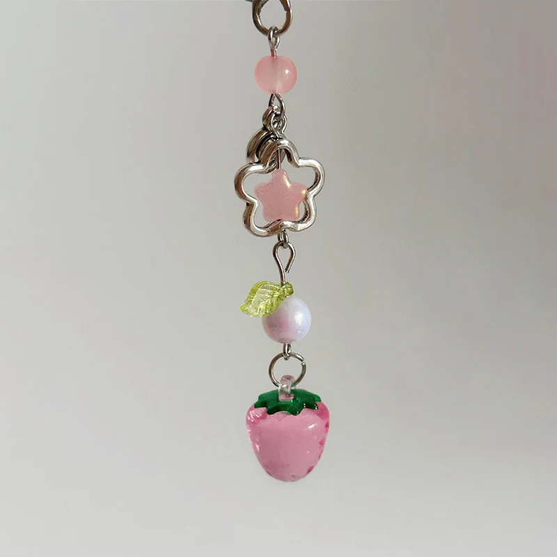 Zoete Y 2K Schattige Aardbei Mobiele Telefoon Lanyard Mooie Vruchten Telefoonketting Voor Meisjes Esthetische Mobiele Telefoon Sleutelhanger