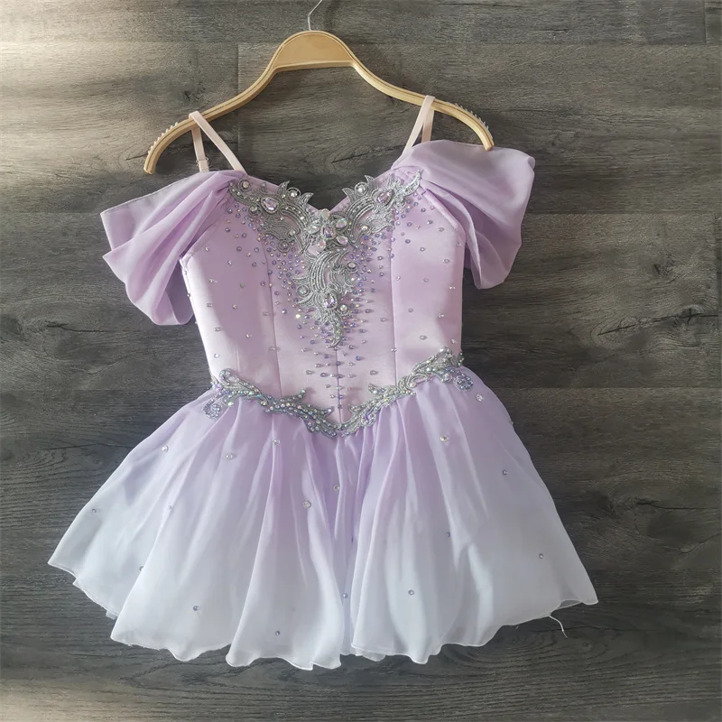 Exquisite Custom Size Kids Girls Performance Wear Modern Ballet Ombre Purple Cupid Lyrical Chiffon Dance Dress