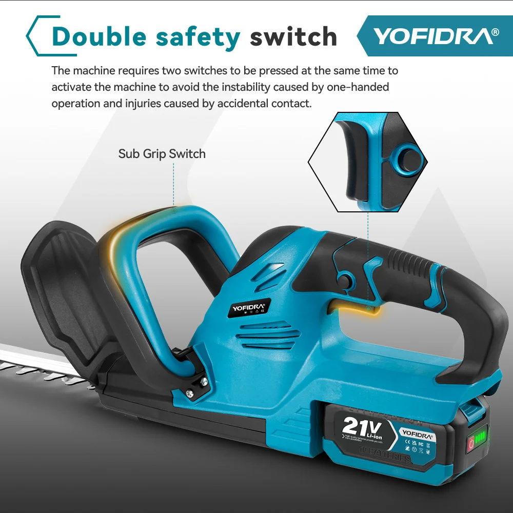 YOFIDRA 15000RPM Kabelloser Elektrischer Heckentrimmer 2000W Kabellose Astsäge Rasenmäher Garten-Trimmer Elektrowerkzeuge für Makita 18-21V Akku