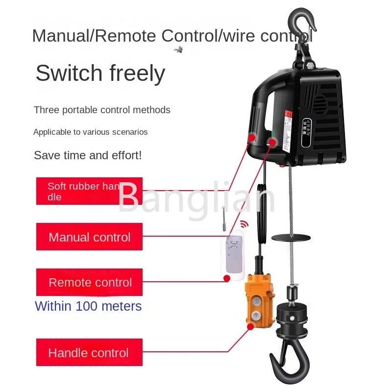 Imagem -05 - Guincho Elétrico Portátil Talha de Tração Guindaste Pequeno Decoração de Casa Ferramenta de Elevação 1500w 220v 110v Carga de 500kg 1pc