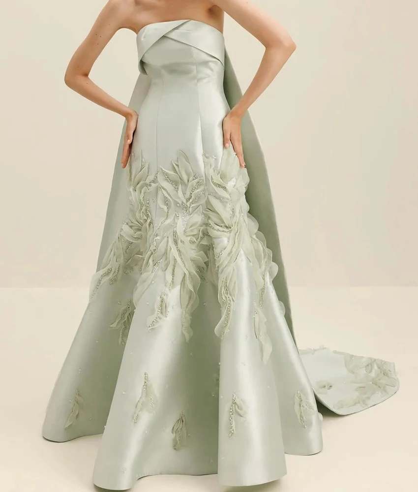 

Изящное атласное вечернее платье русалки с блестками и оборками и жемчугом по индивидуальному заказу, высокое качество, без рукавов, без бретелек, на заказ, вечерние платья