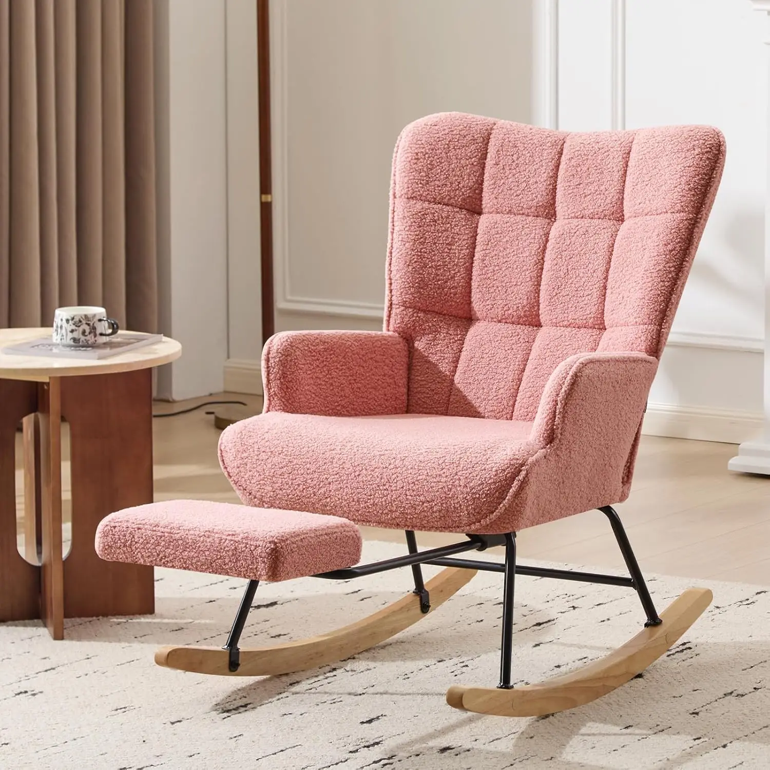 

Nursery Rocking Chair Modern Armchair Upholstered Glider Rocking Chairs Accent Chair with Retractable Footrest, Customized