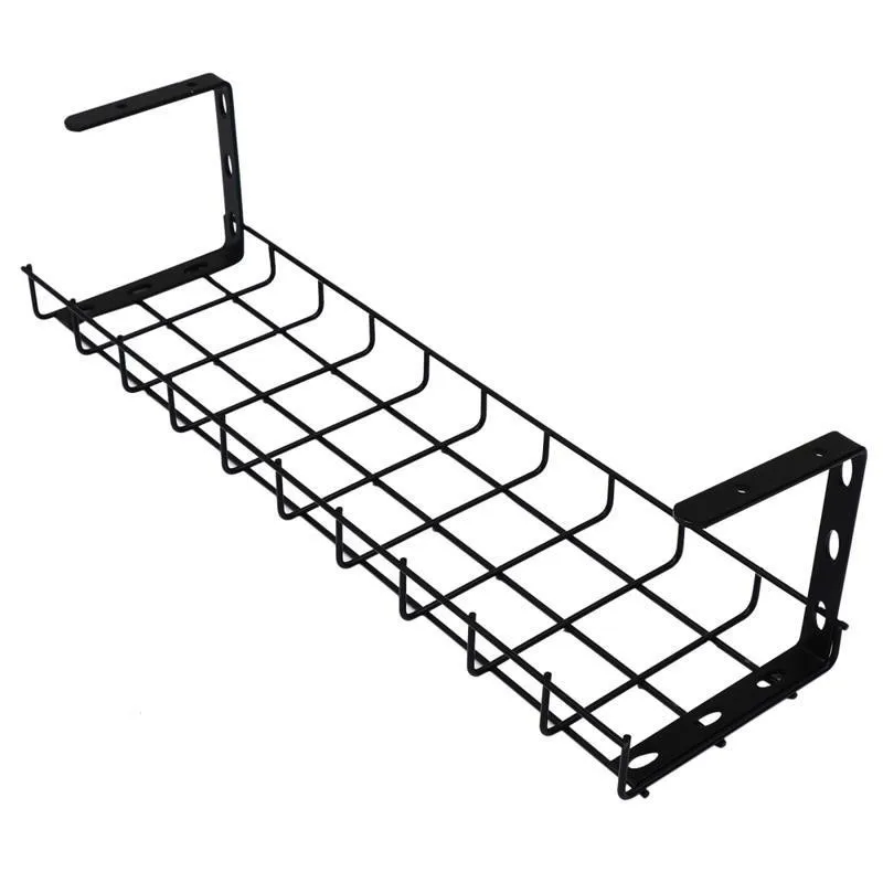 Hook-Mounted Under-Desk Cable Basket Iron Wire Organizer Power Strips Computer Cords No-Drill Desk Storage