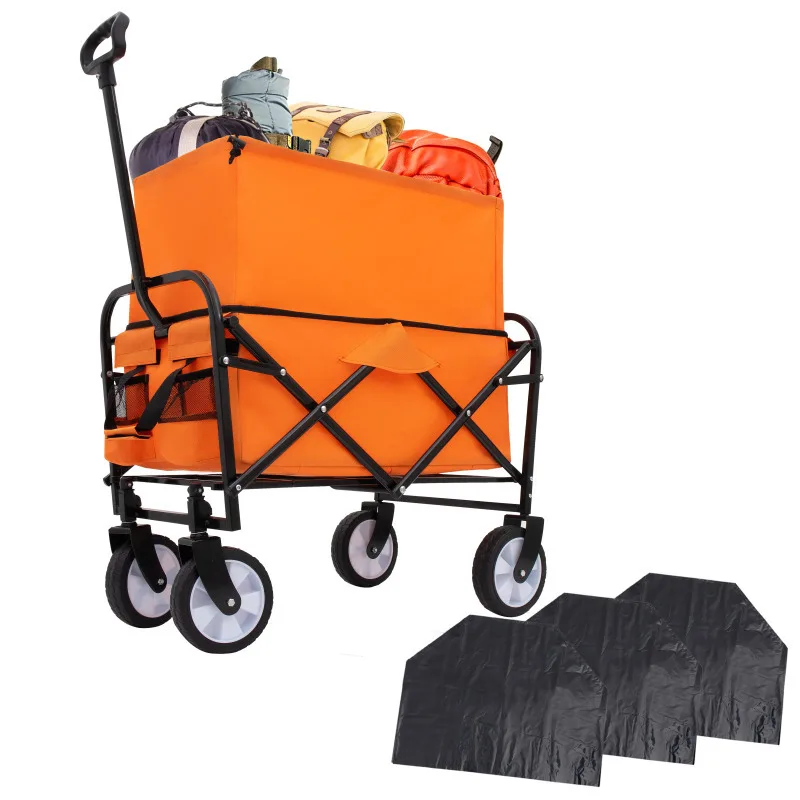 

Collapsible Foldable Wagon Cart Beach Wagon Utility Cart Utility Wagon Grocery Cart3pcs Plastic Liner Bag Cover Orange