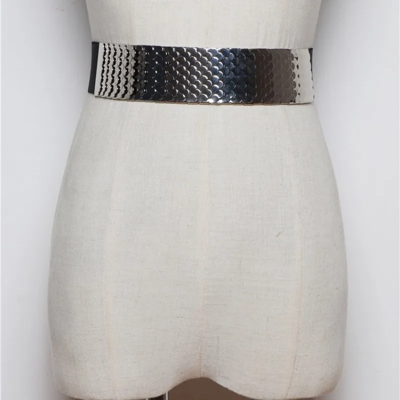 Cintura larga con sigillo in vita alla moda Pratica scala di pesce in metallo Abito decorativo alla moda Vendita calda Cintura elastica per tutto il cappotto