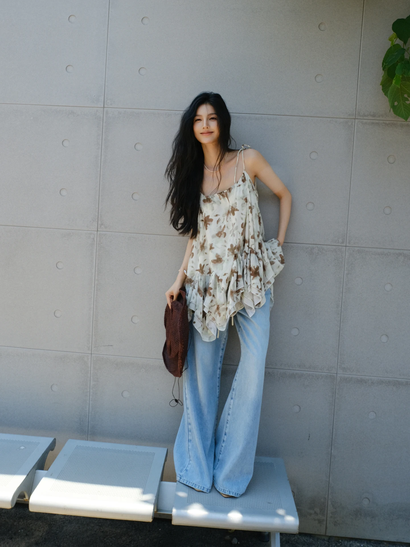 

Летний повседневный комплект из шифона с принтом: топ и юбка А-силуэта из мягкого полиэстера с низкой талией для женщин