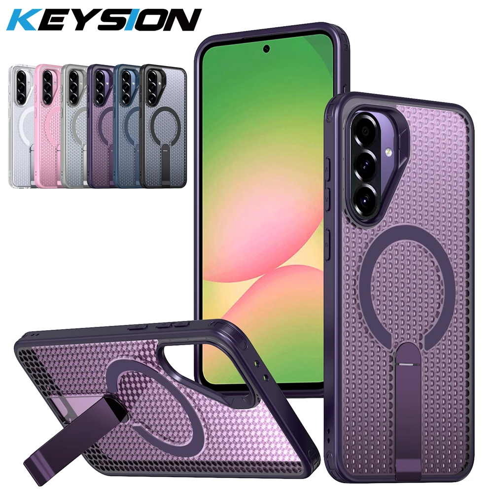 

KEYSION Hollow Heat Dissipation Magnetic Case for Samsung Galaxy A56 5G A36 A26 A16 Cooling Hidden Stand Shockproof Phone Cover