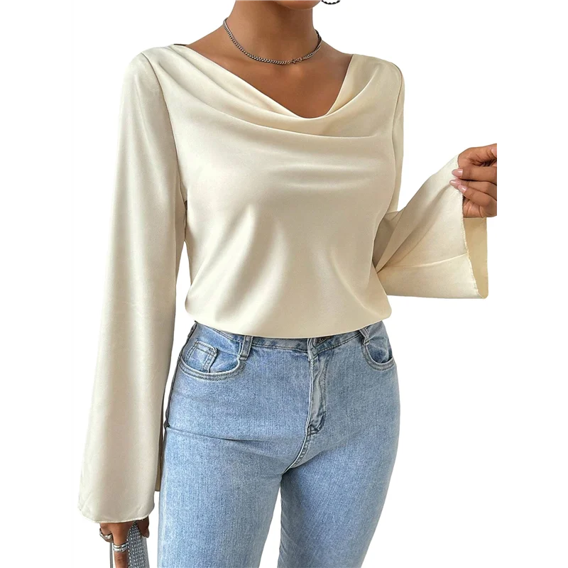 

ABP-Womens Tops Cowl Neck Shirts Long Sleeve Teacher Clothes Office Business Dressy Casual Blouse