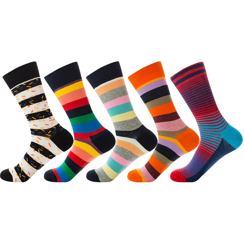 Hip Hop Socks Cotton New Trend Geometric Black White Stripe Gradient Colorful Casual Men Socks Women Couple Party Gifts