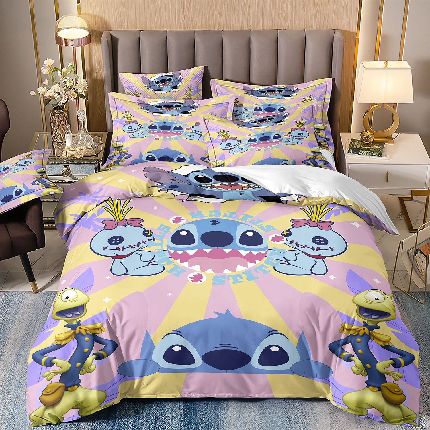 Imagem -03 - Disney Lilo & Stitch Animation Bedding Grupo Lilo e Stitch Capa de Edredão Fronha Decoração Presentes para Crianças Vários Tamanhos