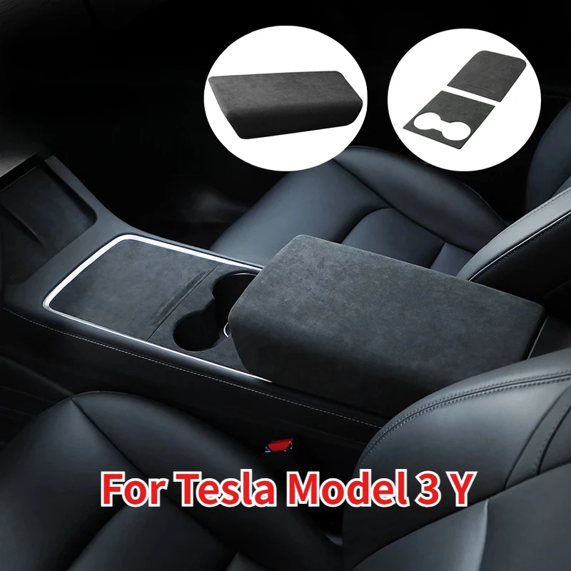 

Крышка панели подлокотника для Tesla Model 3 Y, замша из алькантары, центральная панель управления, держатель для чашки, декоративная наклейка, аксессуары 2023