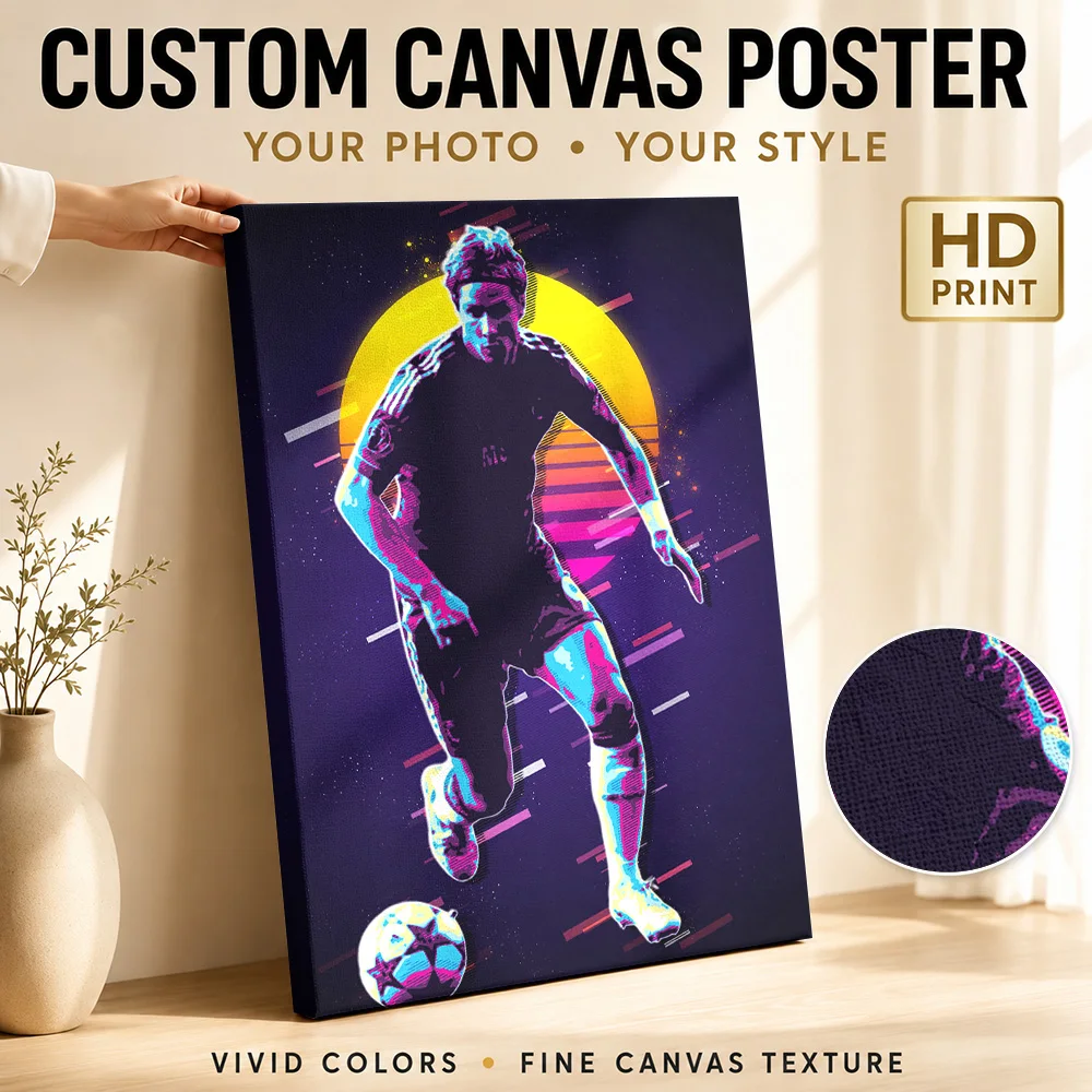 Girl Soccer Tshirt Framed Canvas Poster Collector Style Wall Decor With Personalized Photo For Games Room Ideal Supporter Gift
