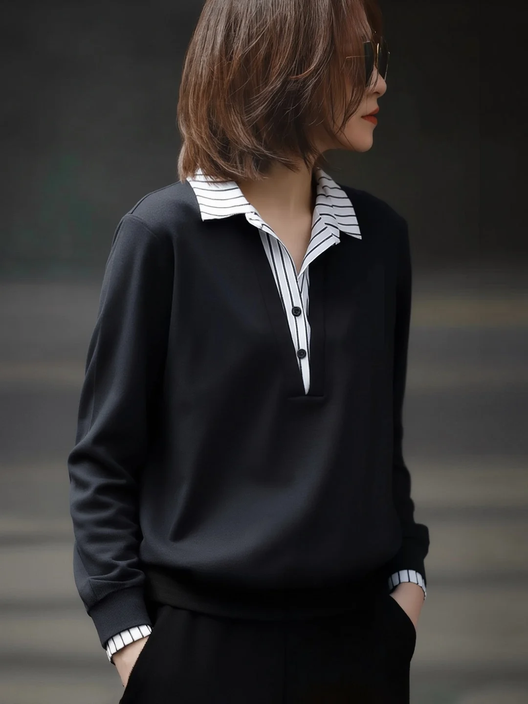 

Faionable Commute Long Sve Stand Collar irt Women's Inner Wear Bla Color Blo Casual Loose Fit Autumn Winter New Ar...