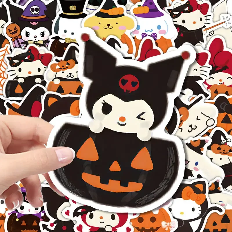 63 Stuks Sanrio Halloween Cartoon Schattige Hello Kitty Kuromi Notebook Mobiele Telefoon Case Computer Koffer Water Cup Stickers Groothandel