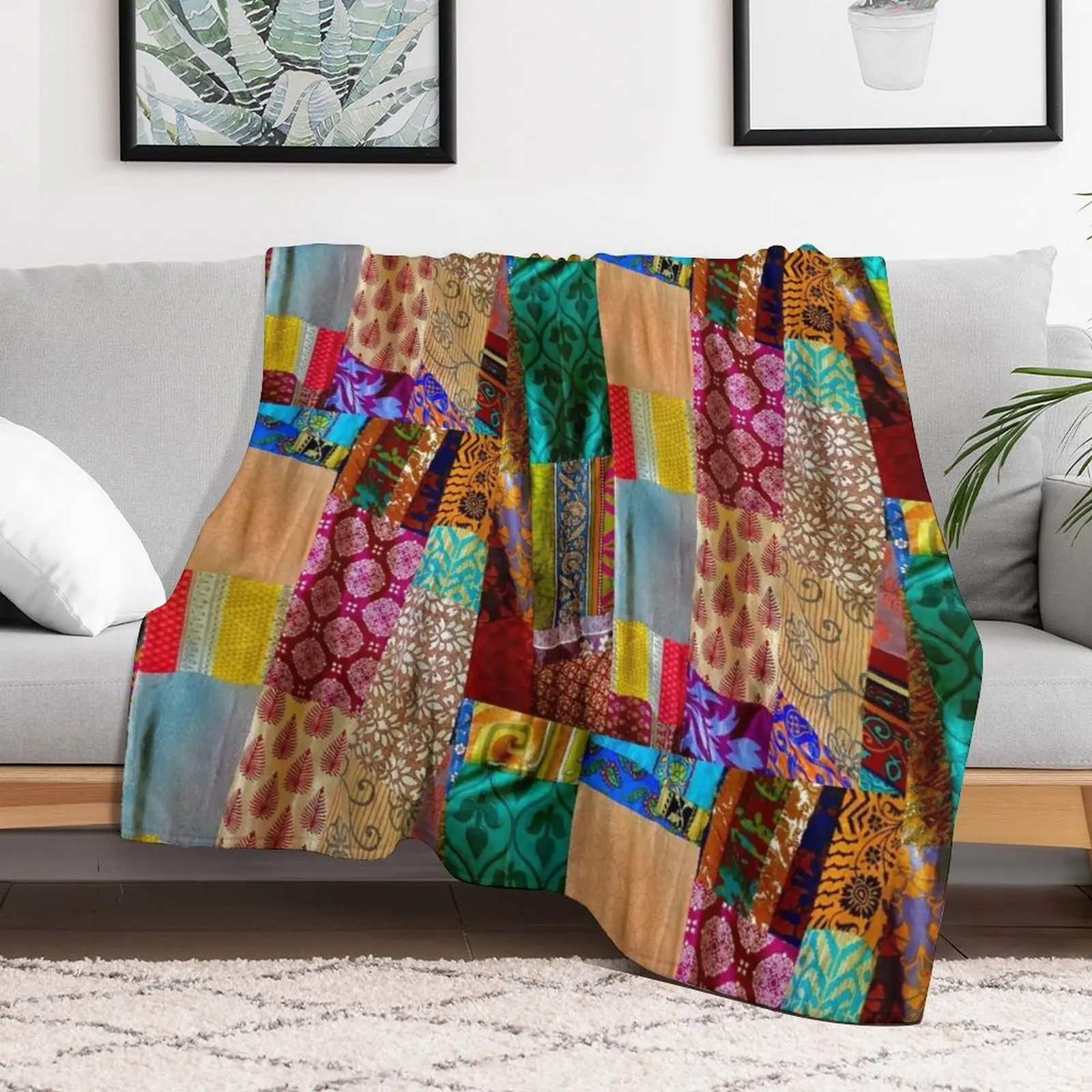 Kantha Silk India Saries repurposed into Boho Goddess Throw Blanket