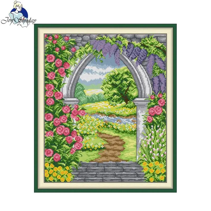 Stamped Cross Stitch Kit Aida 16CT 14CT 11CT DMC Threads Joy Sunday DIY Embroidery Complete Kit with Gift Garden Arch