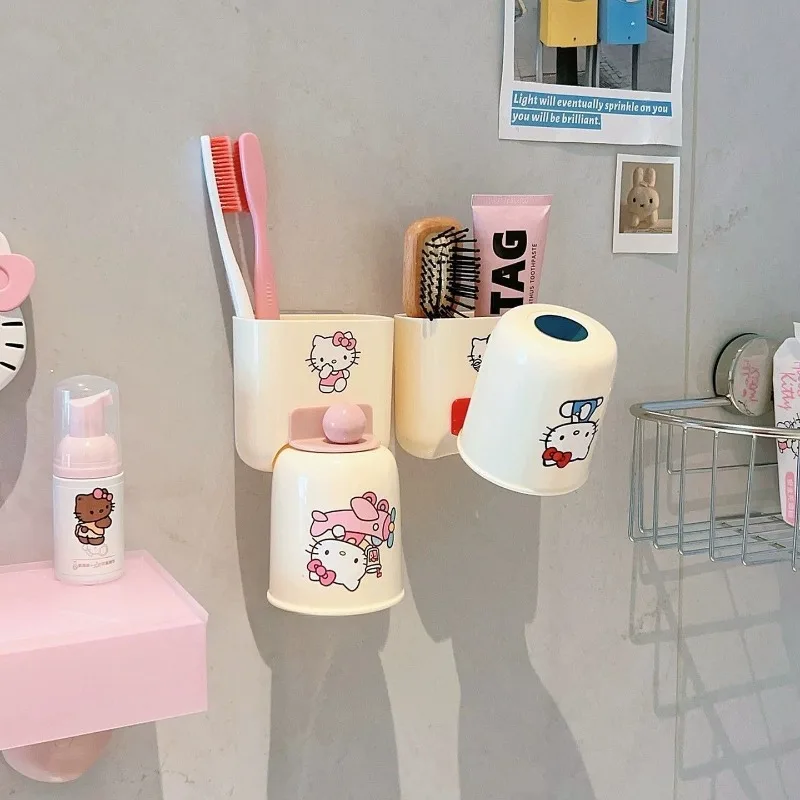 Japanese Sanrio Cartoon Magnetic Toothbrush Cup Wall Mounted No Drill Rack Kids Bathroom Storage Organizer Kawaii New Hot view 2