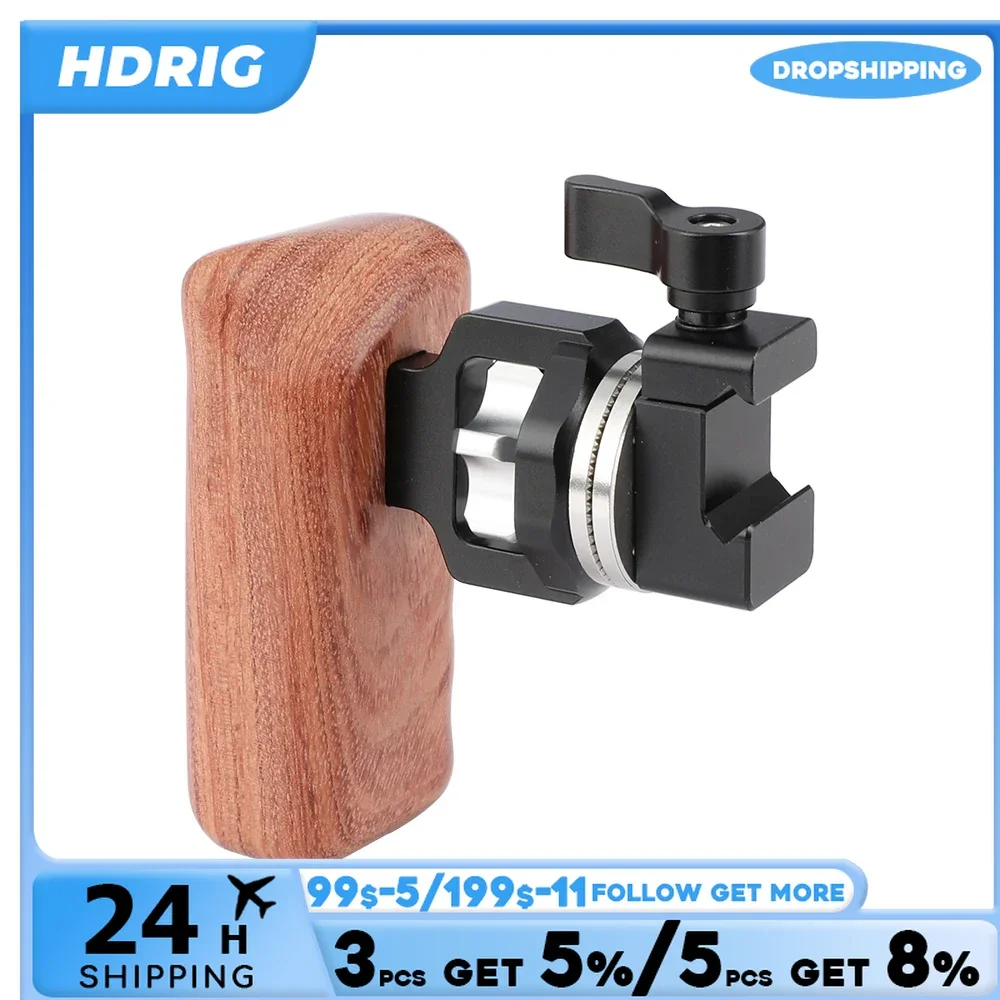 HDRIG Quick Release Wooden Hand Grip With M6 ARRI Rosette Connection NATO Clamp Adapter for DSLR Camera Rig Cage