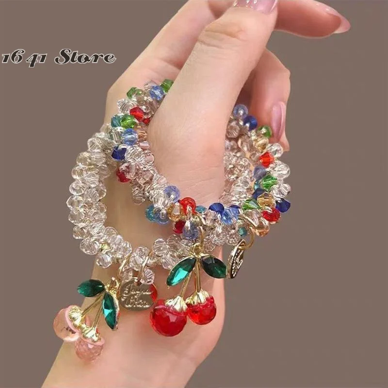 (NEW)Cherry Blossom & Star Drop Rhinestone Hair Tie - Dual Use As Bracelet (Elegant Gift For Women & Best Friends)