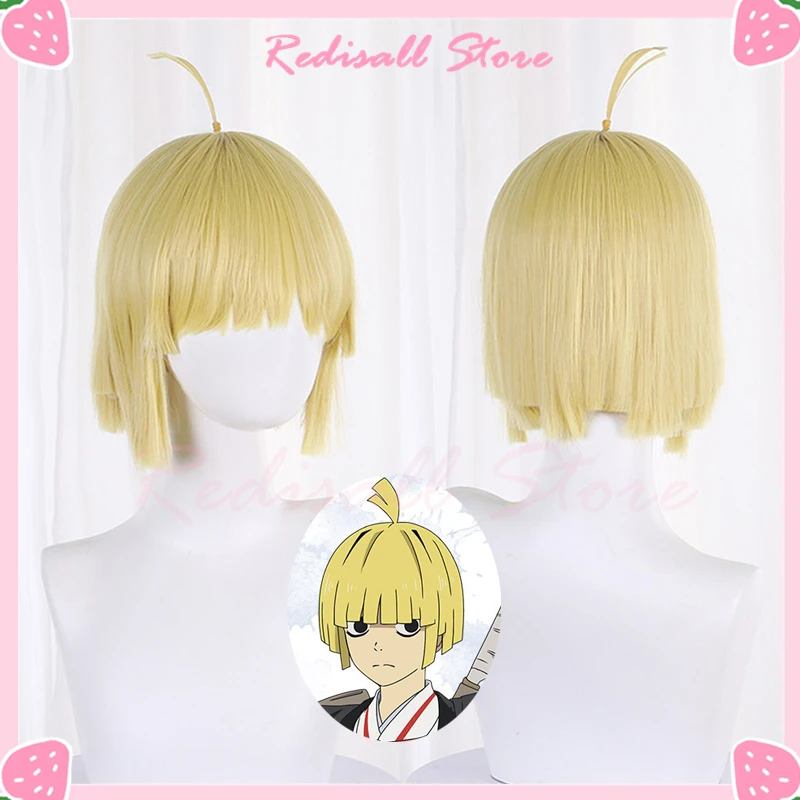 Peruca Cosplay Anime com Cap Peruca Livre, Cabelo Curto Dourado, Jigokuraku Fuchi, Yamada Asaemon, Headwear