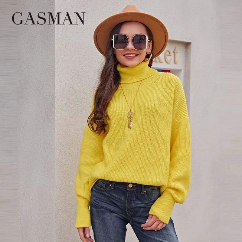 GASMAN 2023 Spring Women's Sweater Soft Skin-friendly Turtleneck Top Fashion Short Slim High Quality Ladies Pullover AW010