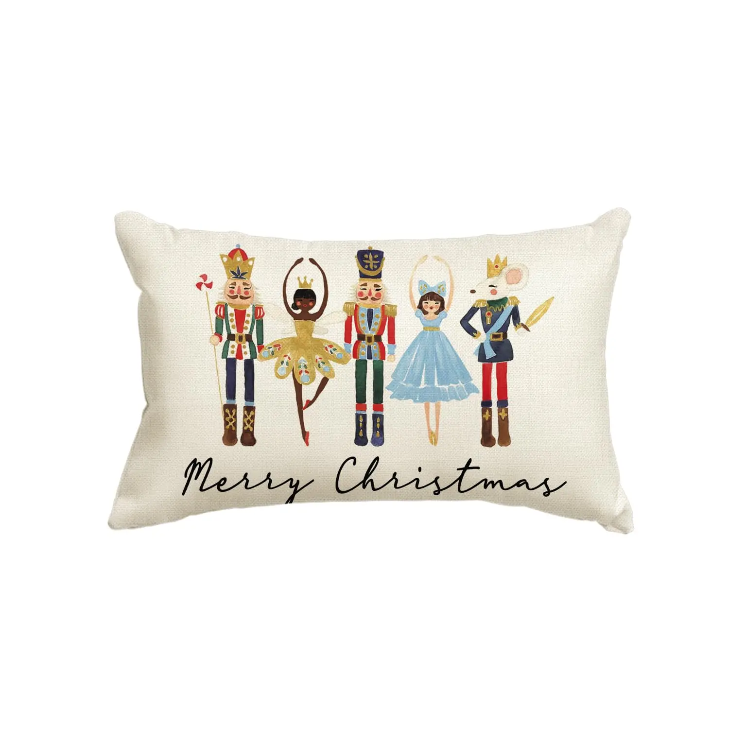 Merry Christmas Nutcracker Throw Pillow Cover, Cushion Case Decoration for Sofa Couch, Holiday Party, Winter, 12x20 Inch