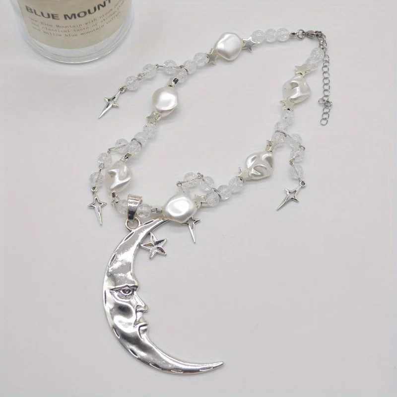 

Moonlight Goddess High Sense Crystal XINGX Tassel Necklace Niche Design Moon Short pearl Necklace Necklace Tide