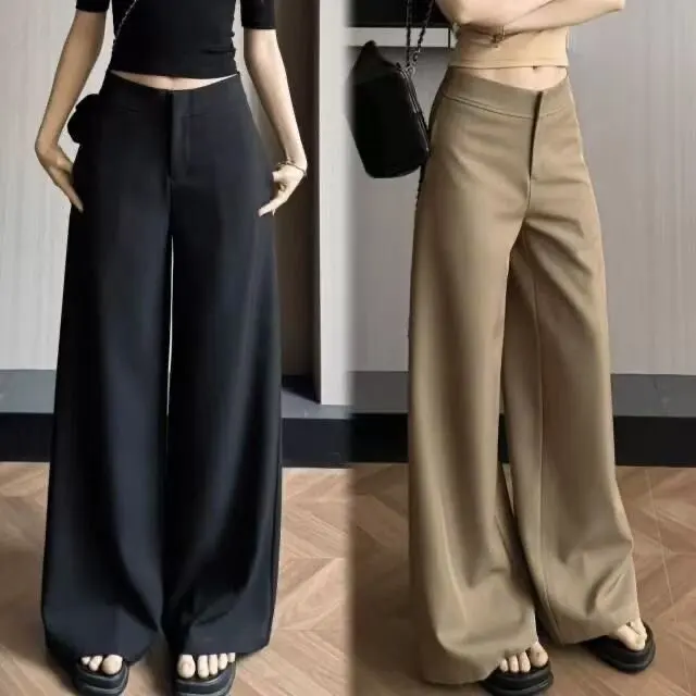 

Low Waist Black Suit Pants Women's Casual Straight Leg Trousers Autumn Winter New Style Coffee Color High Quality Wide Leg Pants