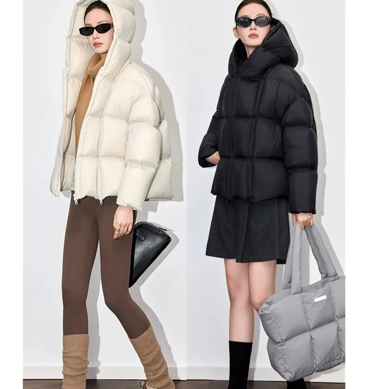 2025 hiver nouveau Simple nuage bouffée pain doudoune femmes ample court mode épaissir chaud à capuche vers le bas manteau dame décontracté hauts