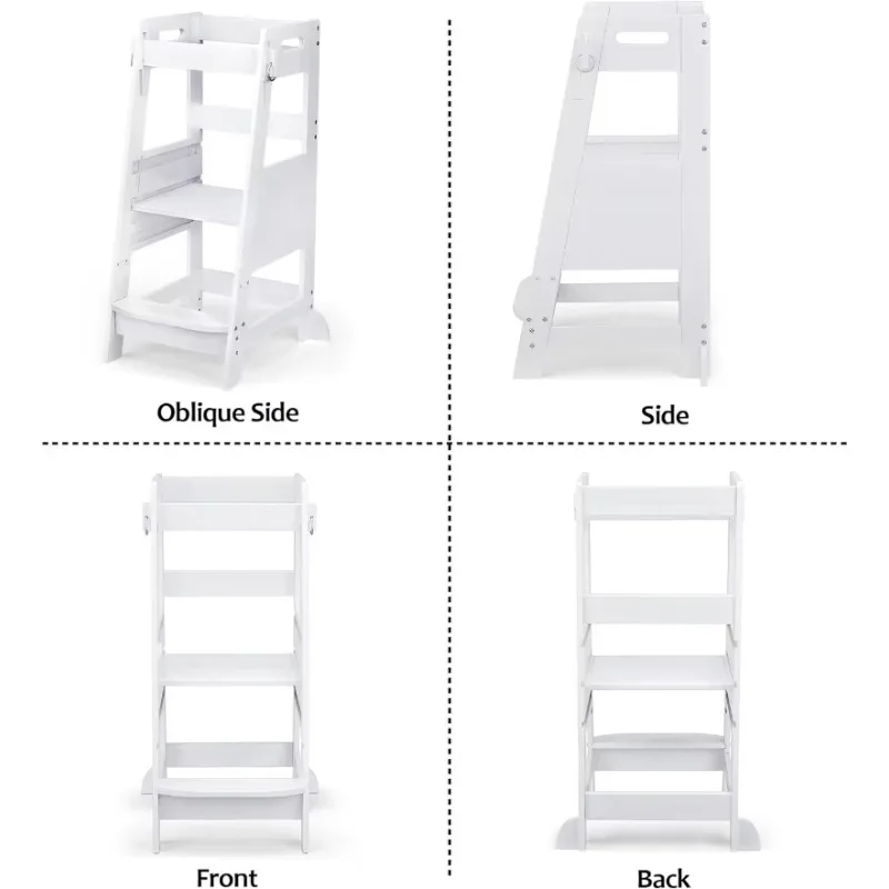 TOETOL Bamboo Toddler Kitchen Step Stool Helper Standing Tower Height Adjustable with Anti-Slip Protection for Kitchen Counter