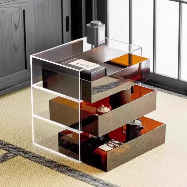 Storage Solid wood jewelry Wenplay cabinet Display cabinet Tempered glass Storage box Dust-proof desktop walnut dental tea set