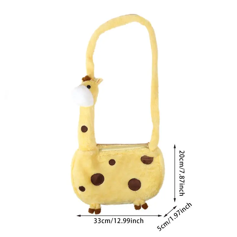 Bolso cruzado de jirafa de dibujos animados, bolsa portátil para niña con cremallera, bolso de felpa con forma de jirafa, bolso de hombro de felpa de Animal