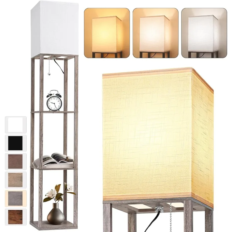 Floor Lamp with Shelves for Living Room, Shelf Floor Lamp with 3 CCT LED Bulb, Corner Display Standing Column Lamp Etagere