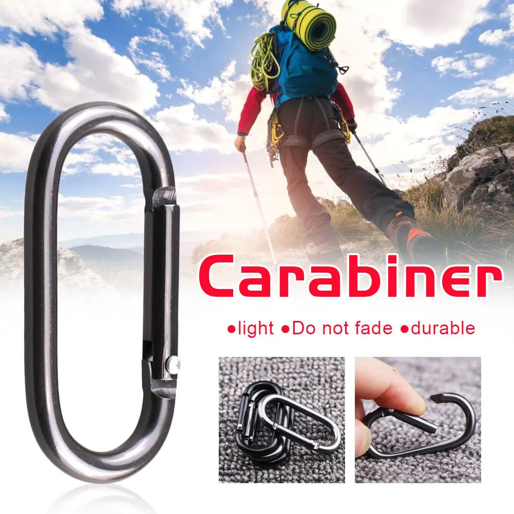 2024 New Hot Practical 20 Pcs Black D Shaped Aluminum Alloy Carabiner Hook Keychain Climbing Equipment Karabiner Mosqueton