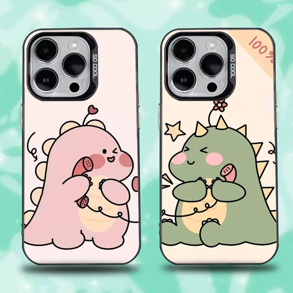 

Cute Green Pink Dinosaur Couple Phone Case For iPhone 16,15,14,13,12,11,Mini,Pro,E,SE4,XS,MAX Black Candy Matte Cover