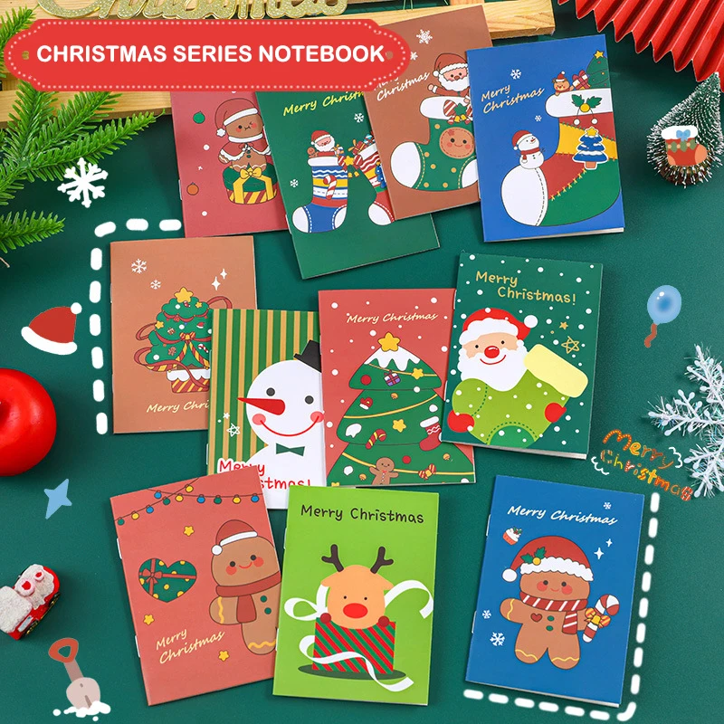 Christmas Notebooks Pocket Notepads Cute Cartoon Christmas Santa Claus Elk Tree School Office Stationery Student Kid Child Prize