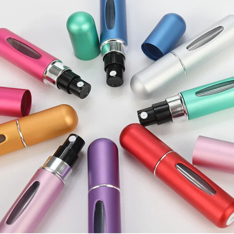 5 Multi Color Aluminum Mini Perfume Bottle with Spray Pump Portable Empty Refillable Atomizer Bottle for Travel Essential