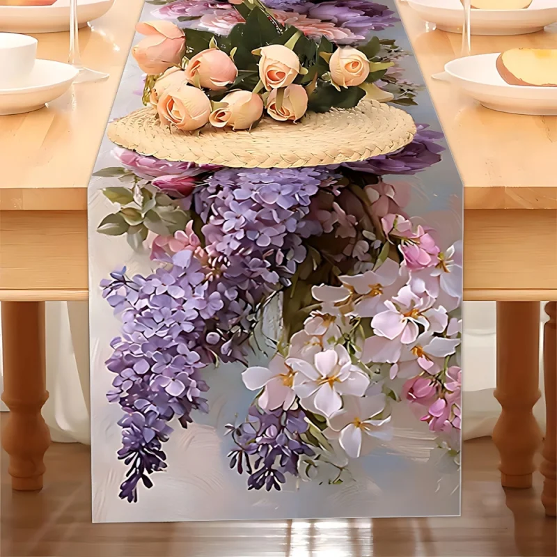 Pink Purple Bouquet Table Runner Restaurant Party Decoration Kitchen Polyester Fiber Table Flag Home Decoration